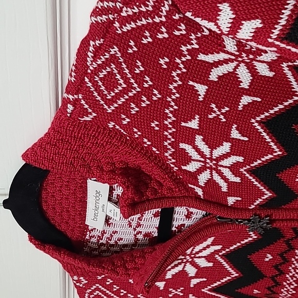 Fair Isle Breckenridge petite Large Full Zip Caridgan Sweater Red‎ White Black - Picture 8 of 11
